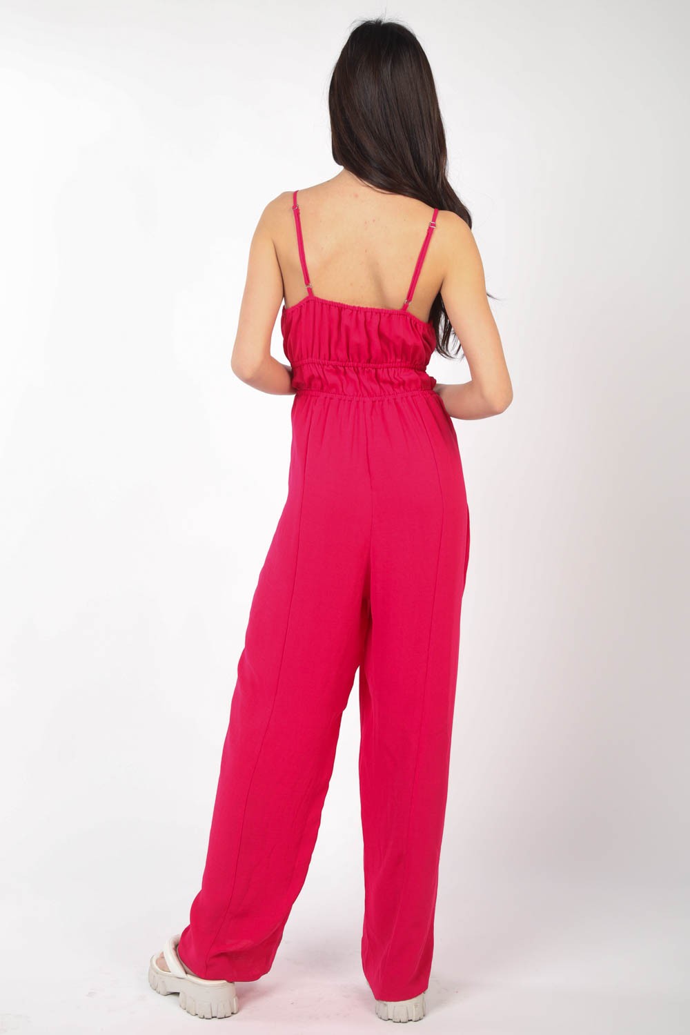 VERY J Pintuck Detail Woven Sleeveless Jumpsuit