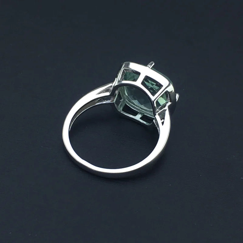 Green Amethyst Rings Sterling 925 Silver Natural Gemstone