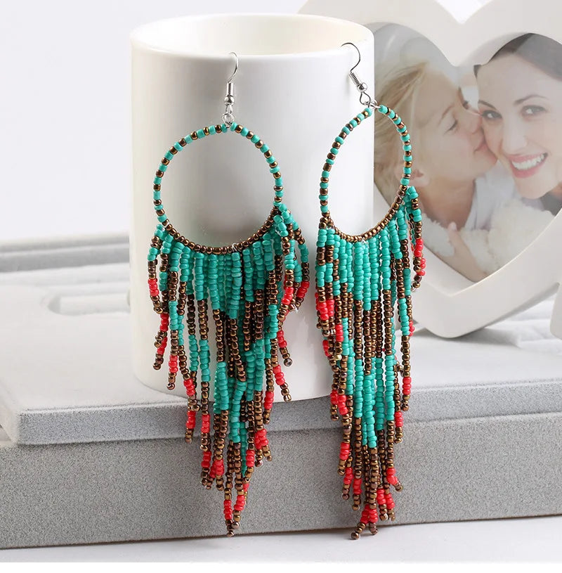 Bohemian Multicolor Beads Tassel Earrings