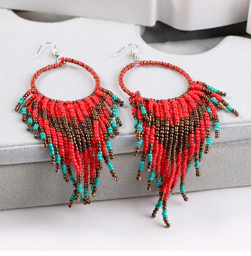 Bohemian Multicolor Beads Tassel Earrings