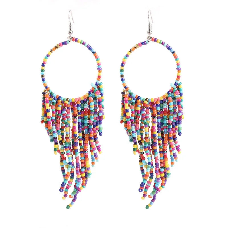 Bohemian Multicolor Beads Tassel Earrings