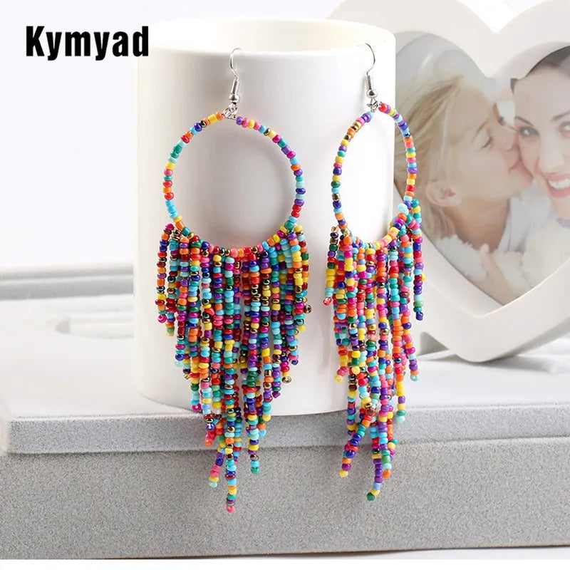 Bohemian Multicolor Beads Tassel Earrings