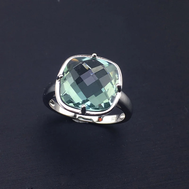 Green Amethyst Rings Sterling 925 Silver Natural Gemstone