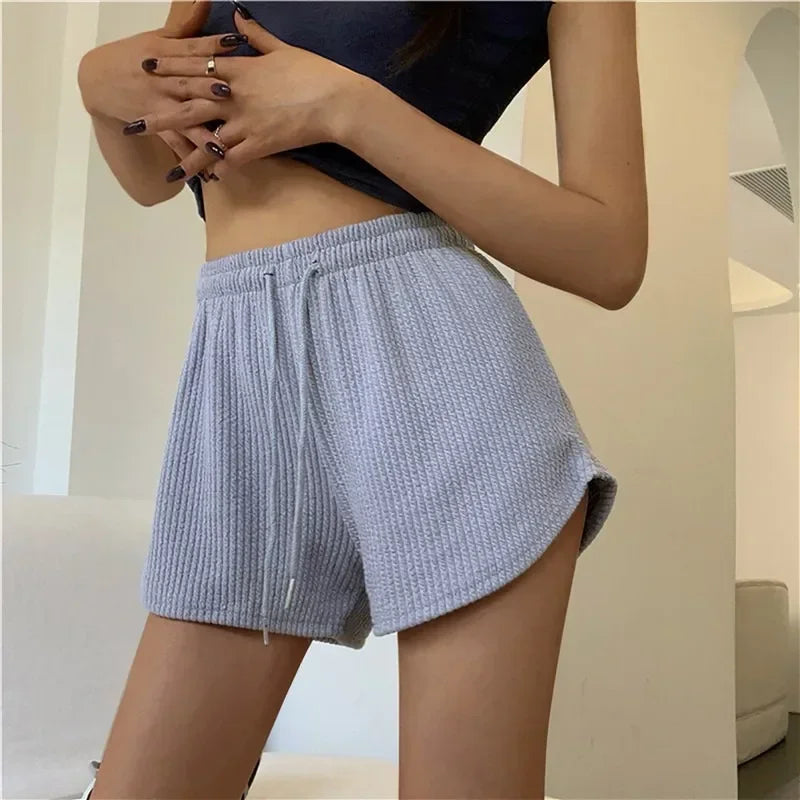 Women Shorts Summer High Elastic Lace Up Drawstring Wide Leg