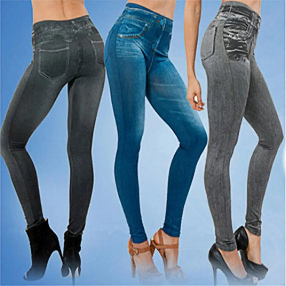 Denim like Jeggings, High Waisted pull on