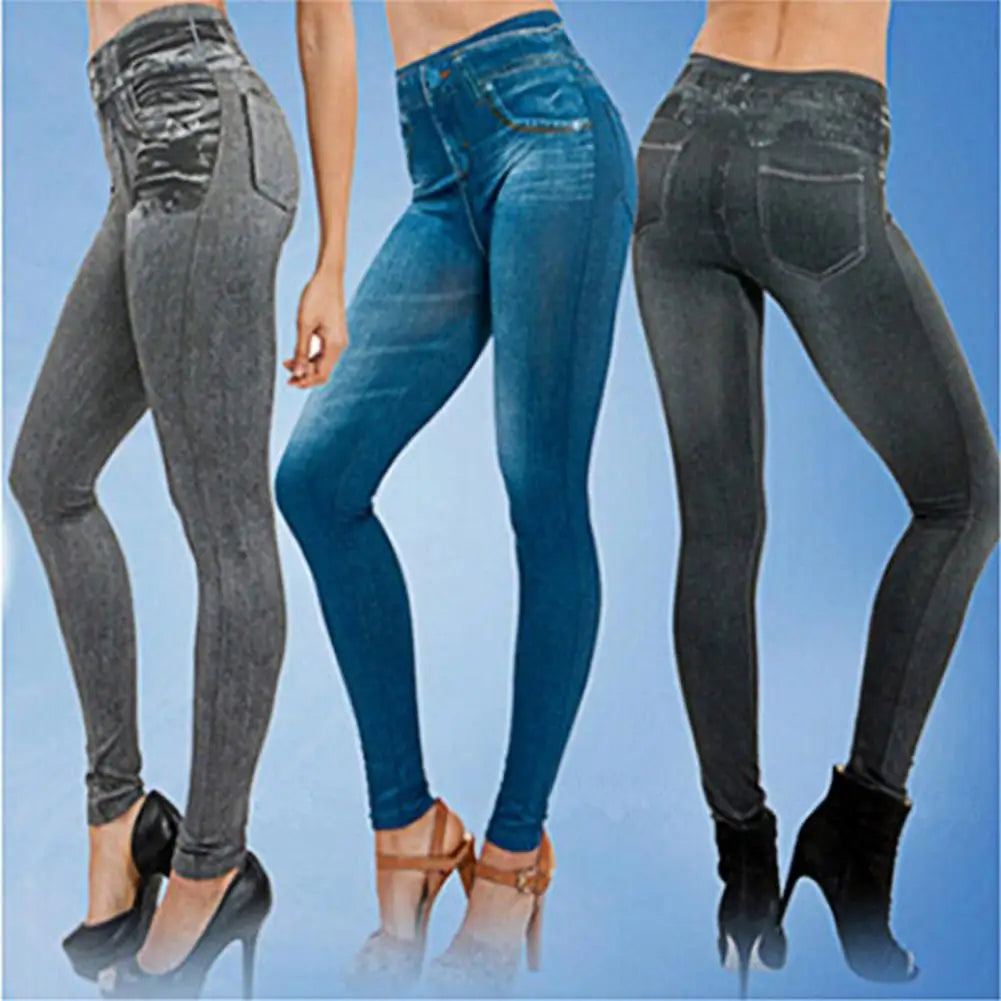 Denim like Jeggings, High Waisted pull on