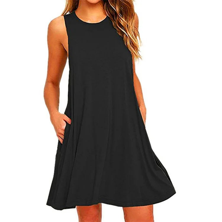 Casual Swing T-Shirt Dress With Pockets