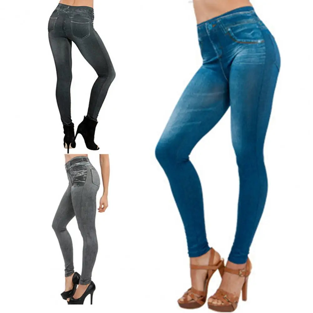 Denim like Jeggings, High Waisted pull on