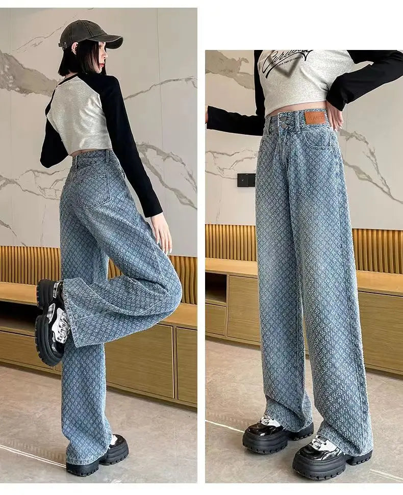 Women High-Waist Loose Straight Jeans 90s