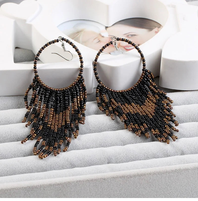 Bohemian Multicolor Beads Tassel Earrings