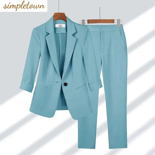 Summer New Thin Jacket Blazer Casual Wide Leg Pants Two Piece Elegant Women's Pants Set Office