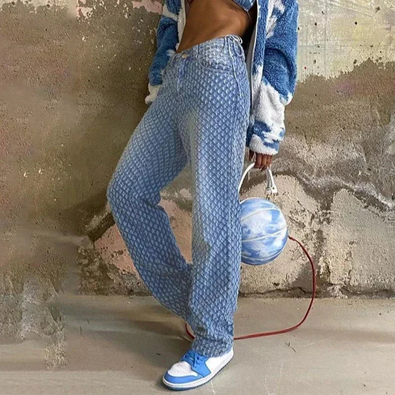 Women High-Waist Loose Straight Jeans 90s