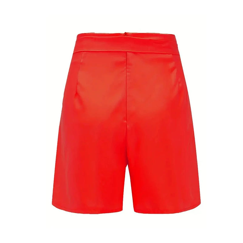 Y2K Solid Button Front Tie Shorts