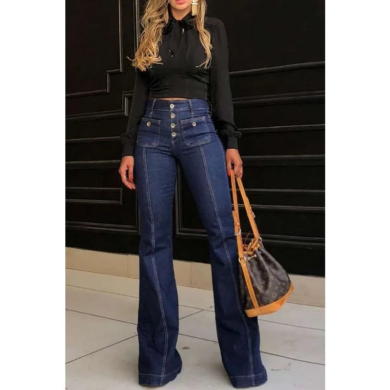 Women's Retro High Waist Stretch Slim Bell-Bottom Pants