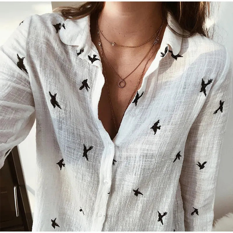 Women's Print Shirt Women's Long Sleeve Linen