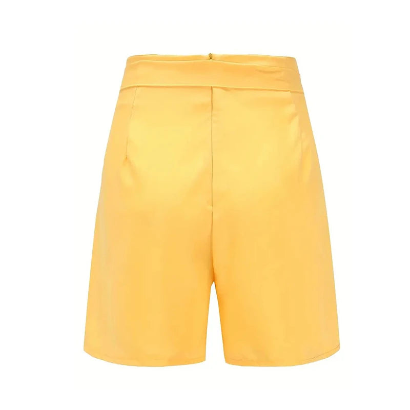 Y2K Solid Button Front Tie Shorts