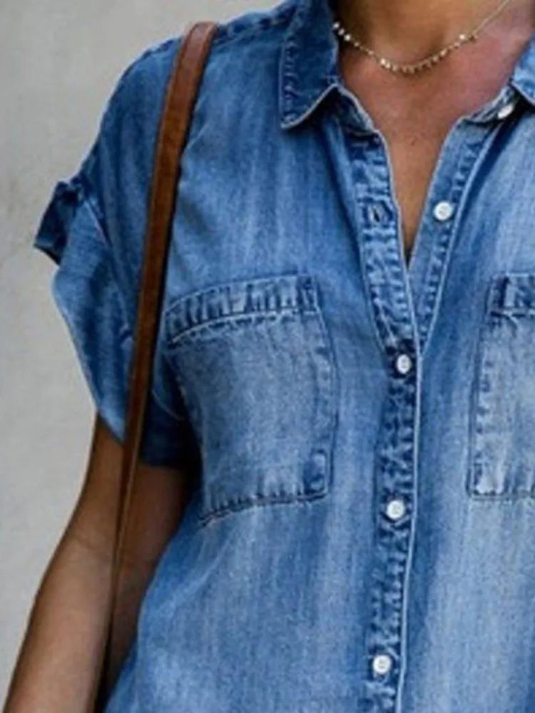 Women's Casual Loose Denim Shirt Dress