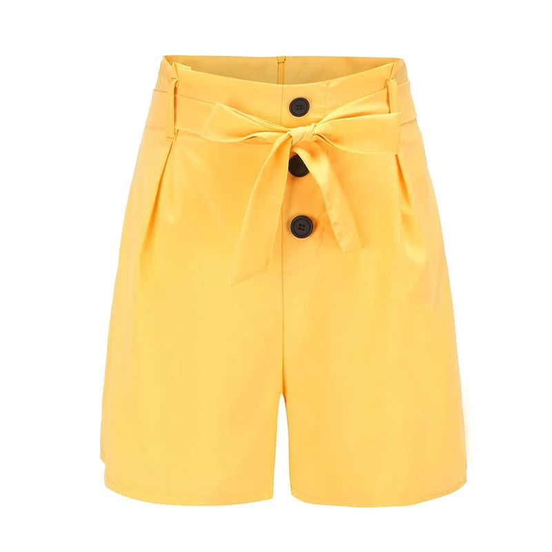 Y2K Solid Button Front Tie Shorts