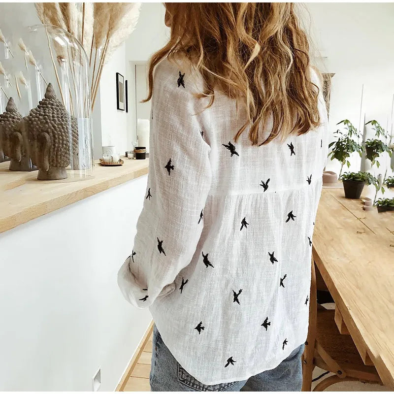 Women's Print Shirt Women's Long Sleeve Linen