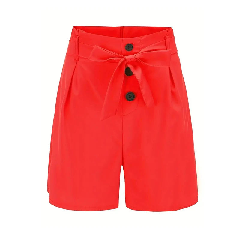 Y2K Solid Button Front Tie Shorts