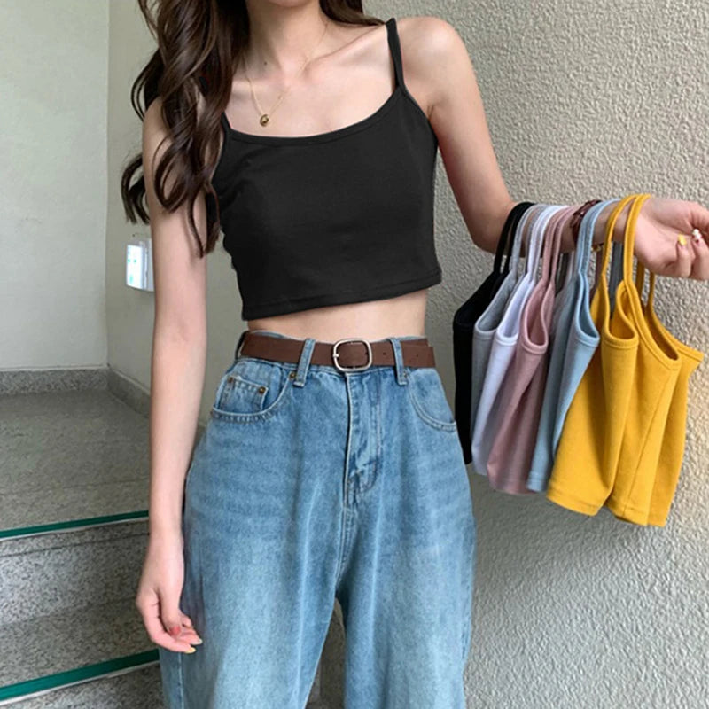 Women Sexy Solid Camis Crop Top Casual Tank Tops