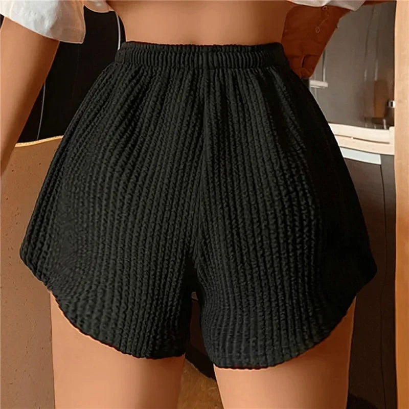 Women Shorts Summer High Elastic Lace Up Drawstring Wide Leg